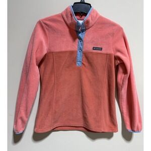 Columbia Pink Blue Fleece Mock Neck Snap Placket Pullover Sweater Women's M